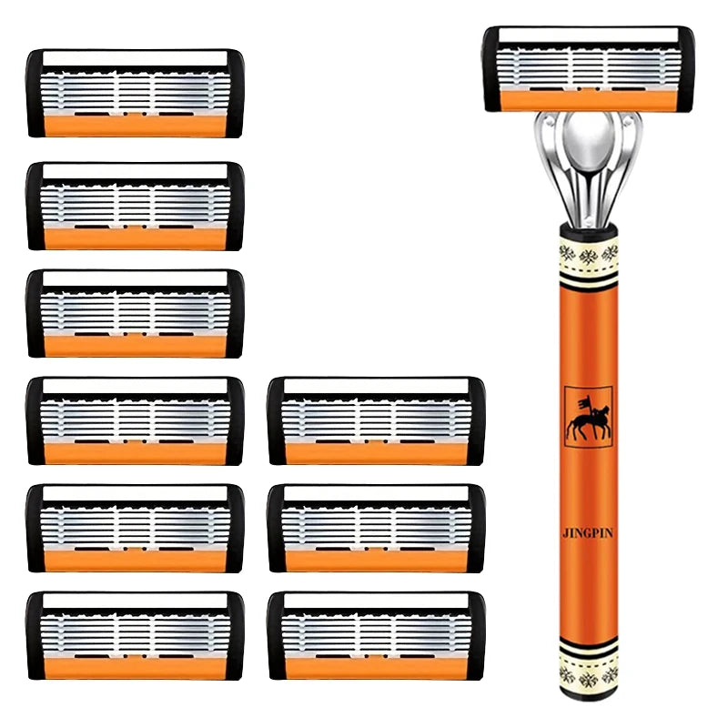 6-Layer Safety Razor Set for Men – Stainless Steel Shaver with Changeable Blade Head