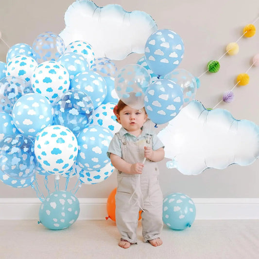 38 Pcs 12 inch White Blue Transparent Cloud Printed Latex Balloons Aluminum Foil Balloon birthday baby shower Party Decoration