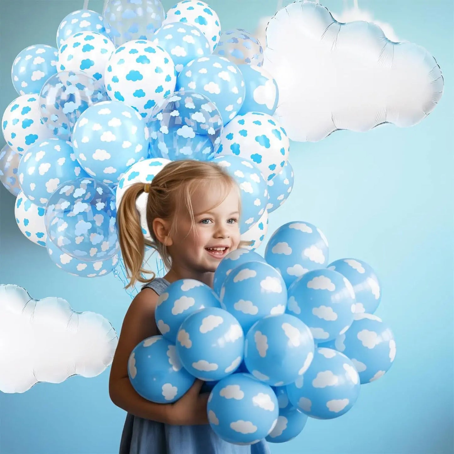 38 Pcs 12 inch White Blue Transparent Cloud Printed Latex Balloons Aluminum Foil Balloon birthday baby shower Party Decoration