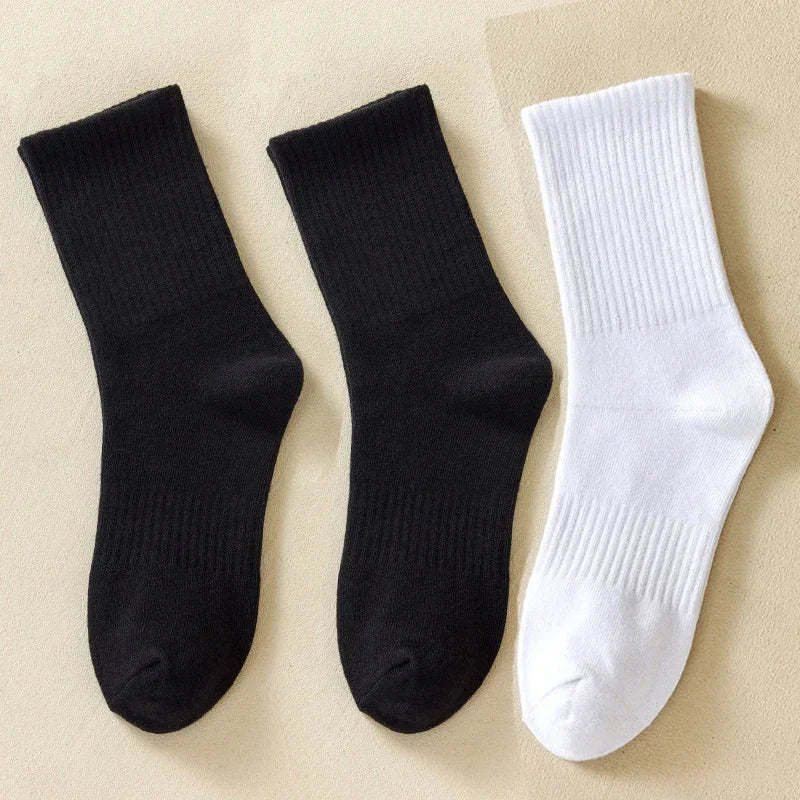 Men's Cotton Sports Socks | Soft Breathable Crew Socks for Everyday & Athletic Wear | Black & White
