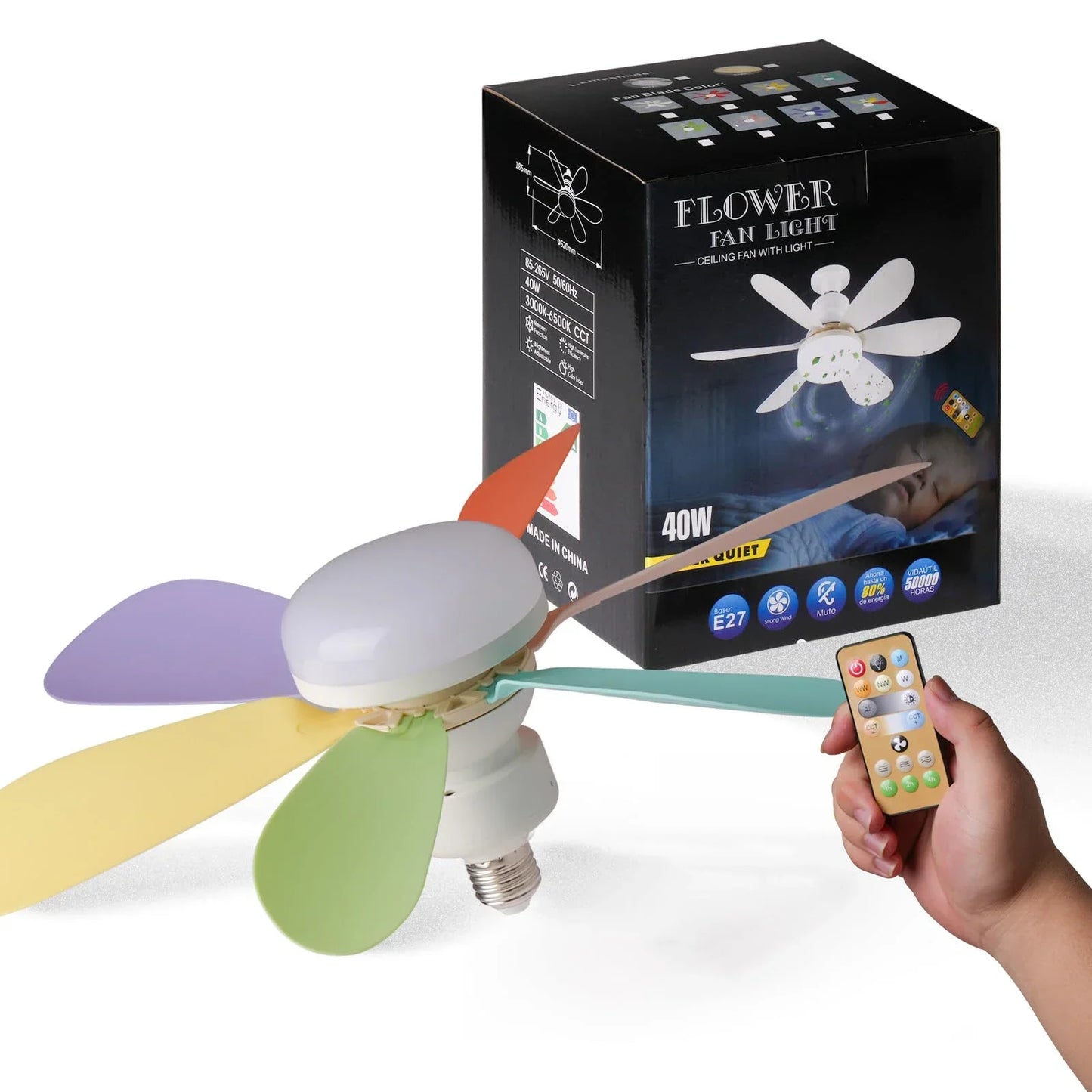 LED Ceiling Fan Light – 40W E27 Dimmable with Remote Control | Modern Style