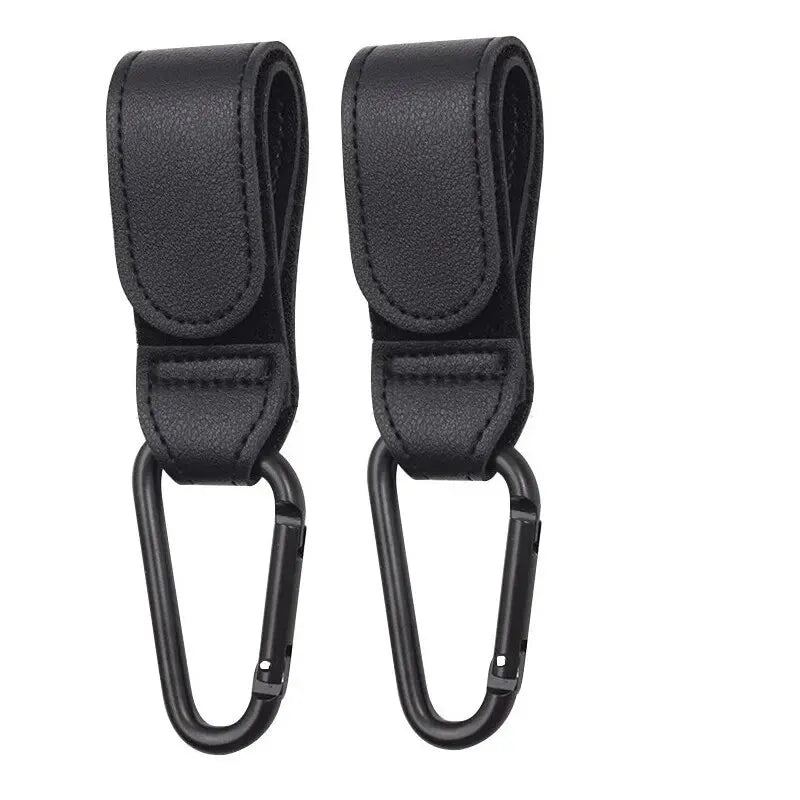 2Pcs PU Leather Stroller Hooks – Adjustable Pram & Diaper Bag Hanger