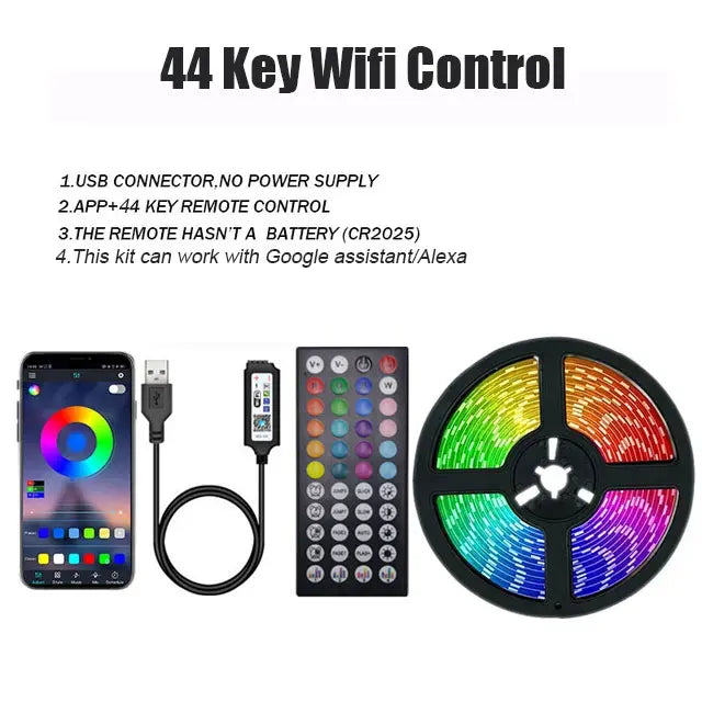 RGB LED Strip Lights — Bluetooth & WiFi Smart Color Changing Lights (1M–30M)