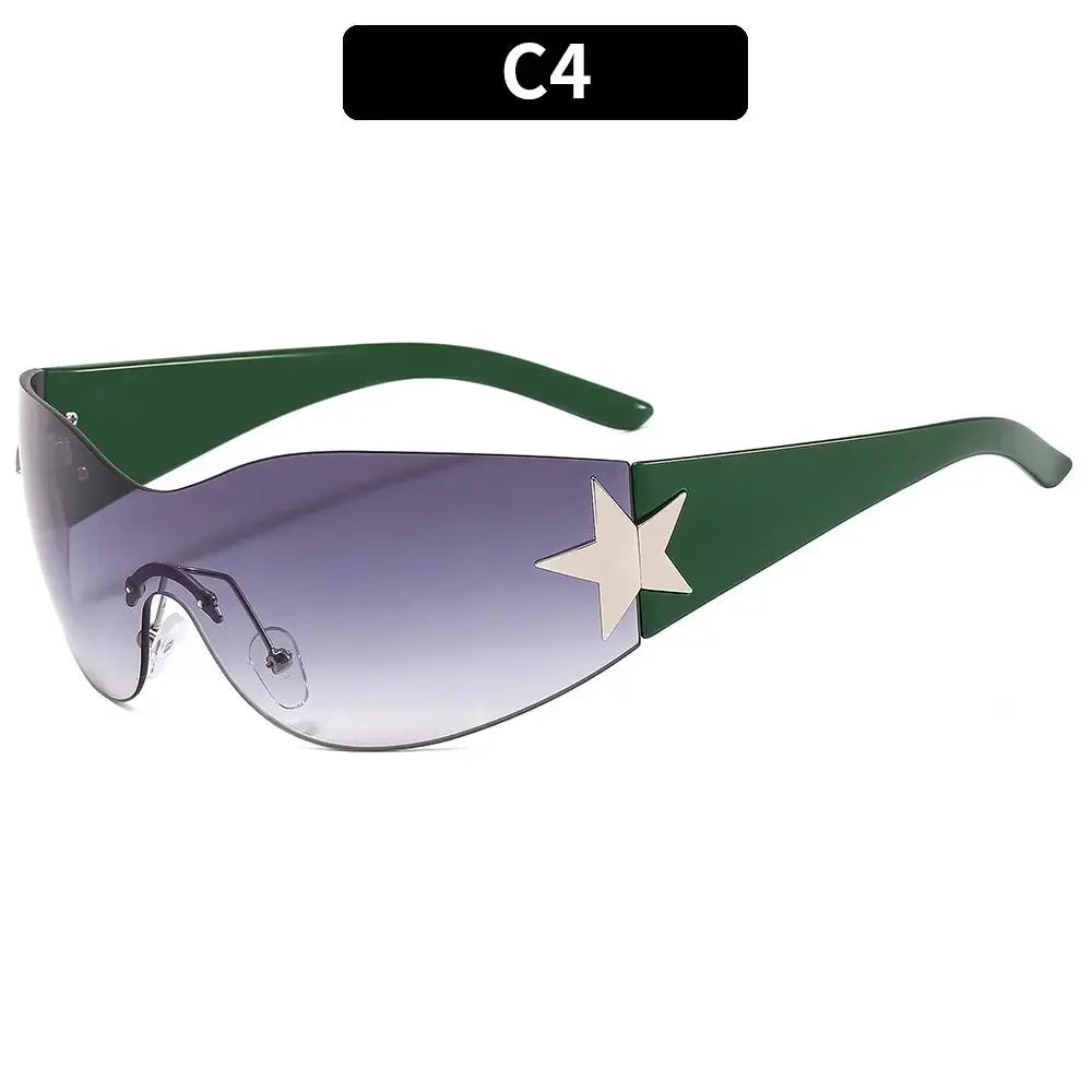 Y2K Rimless Punk Sunglasses — Wrap Around Goggle Shades for Women & Men