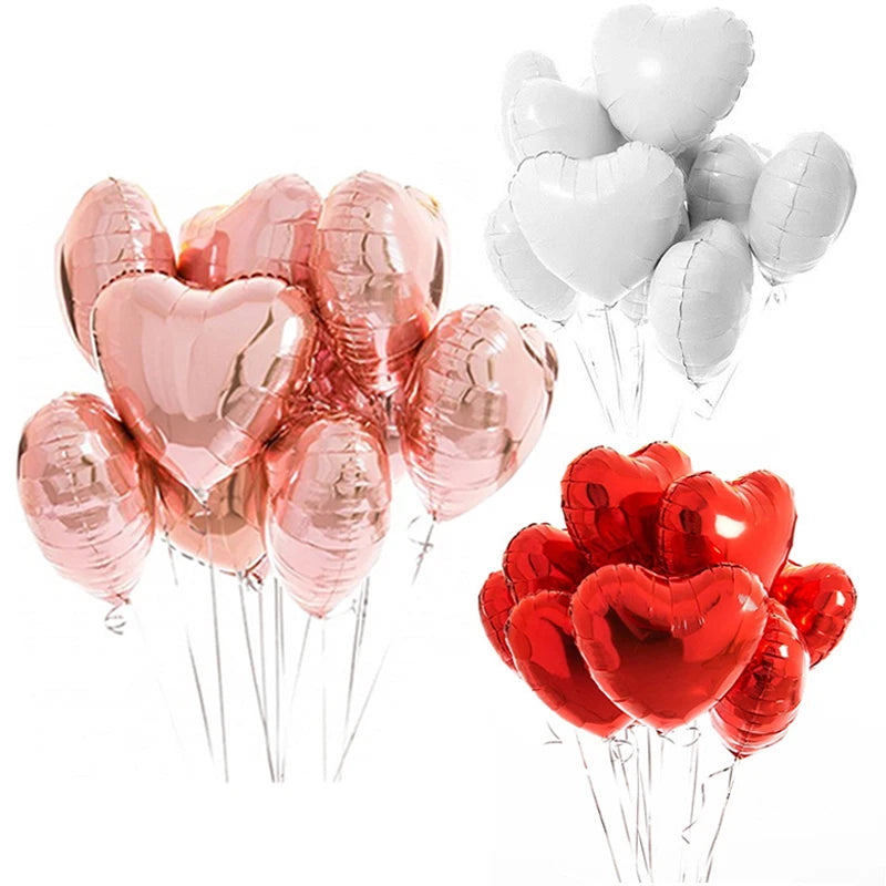 Heart Shape Foil Balloons – 18 Inch Party Decorations (10 Pack)