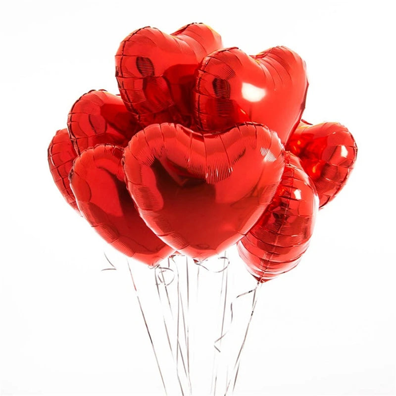 Heart Shape Foil Balloons – 18 Inch Party Decorations (10 Pack)