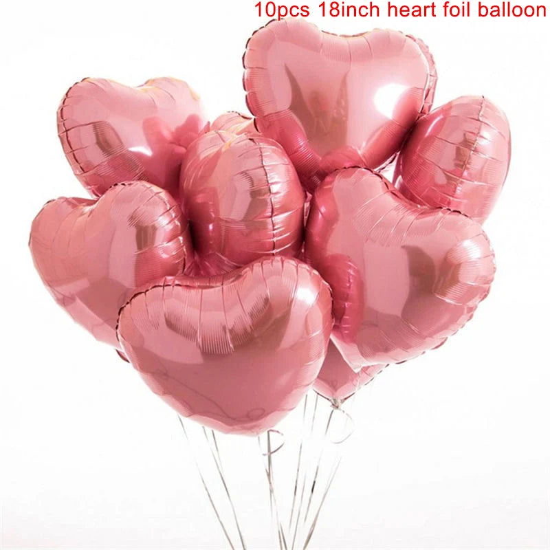 Heart Shape Foil Balloons – 18 Inch Party Decorations (10 Pack)