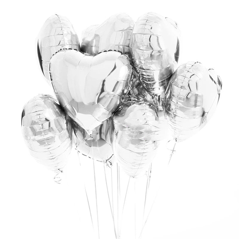 Heart Shape Foil Balloons – 18 Inch Party Decorations (10 Pack)