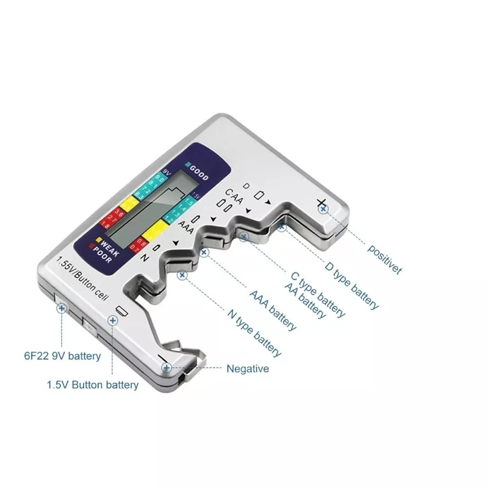 Digital Battery Tester – AA/AAA/9V/1.5V & Button Cell | LCD Display