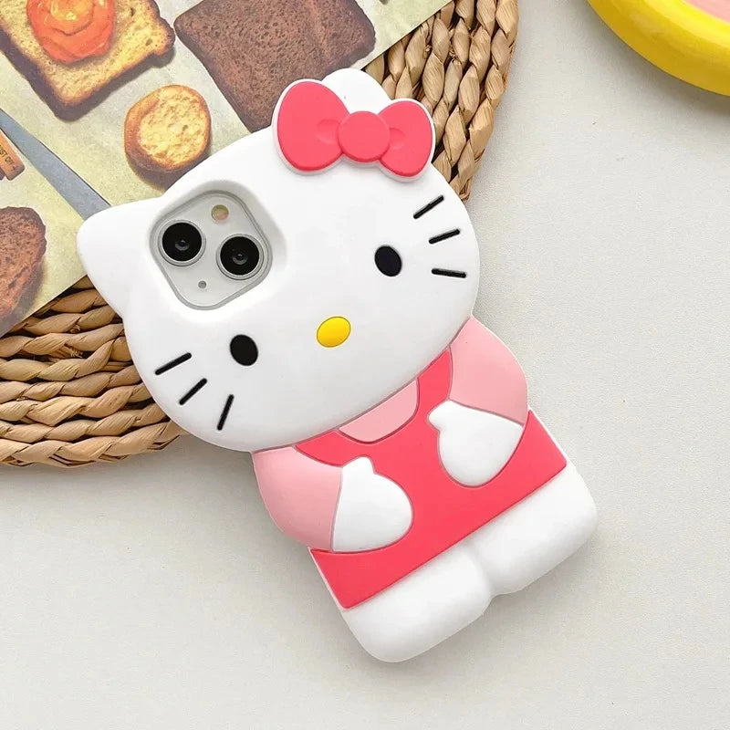 Sanrio Hello Kitty 3D Bow Phone Case – Cute Y2K Silicone Cover for iPhone 11–17 Pro Max