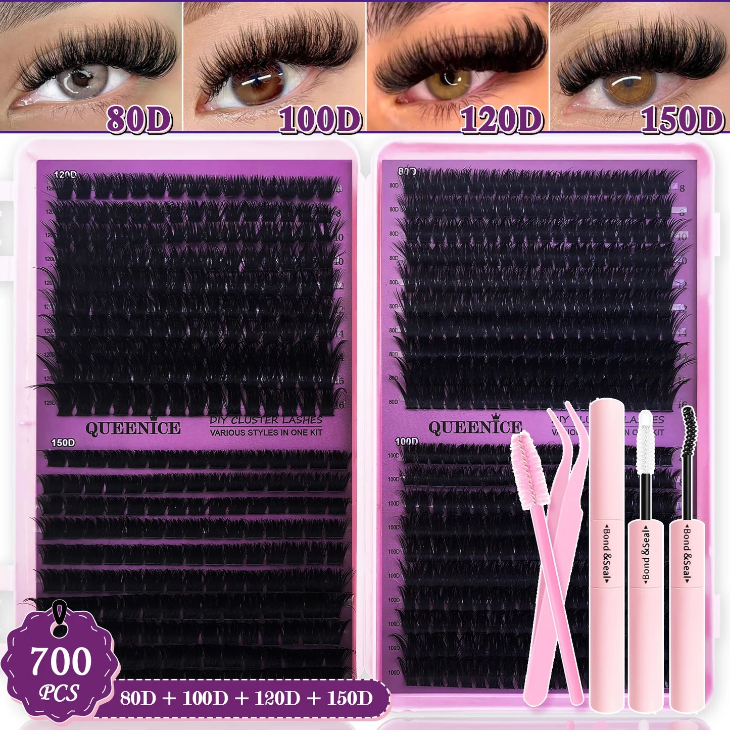 DIY Lash Extension Kit – Cluster Individual Eyelashes 9-16mm with Bond & Seal | Wispy Natural Look