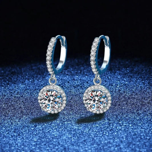 925 Sterling Silver 1 Carat Moissanite Round Earrings – Luxury Evening Style