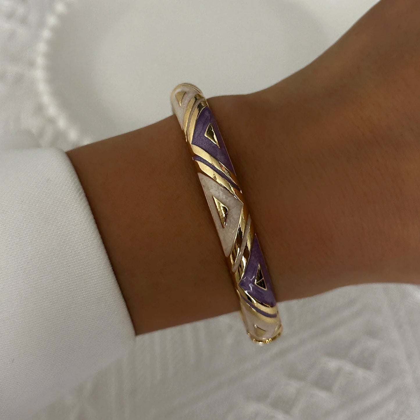 Enamel Flower Bracelet for Women | Retro Gold Plated Evil Eye Zircon Bangle