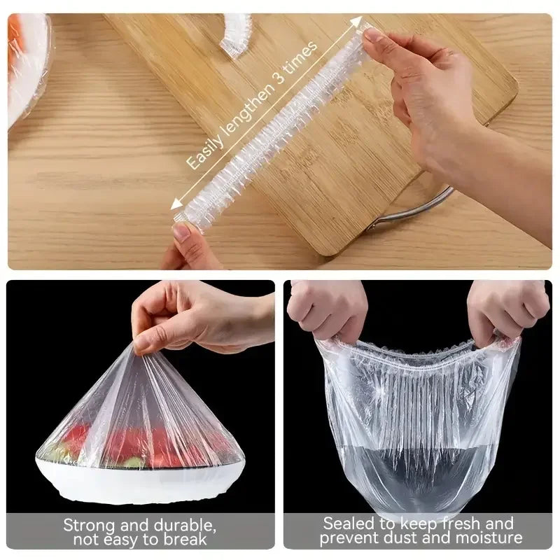 100pcs Disposable Food Cover – Saran Wrap Bowl Covers | Food Grade Fresh-Keeping Plastic Bags