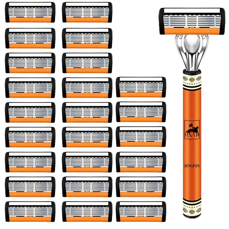 6-Layer Safety Razor Set for Men – Stainless Steel Shaver with Changeable Blade Head