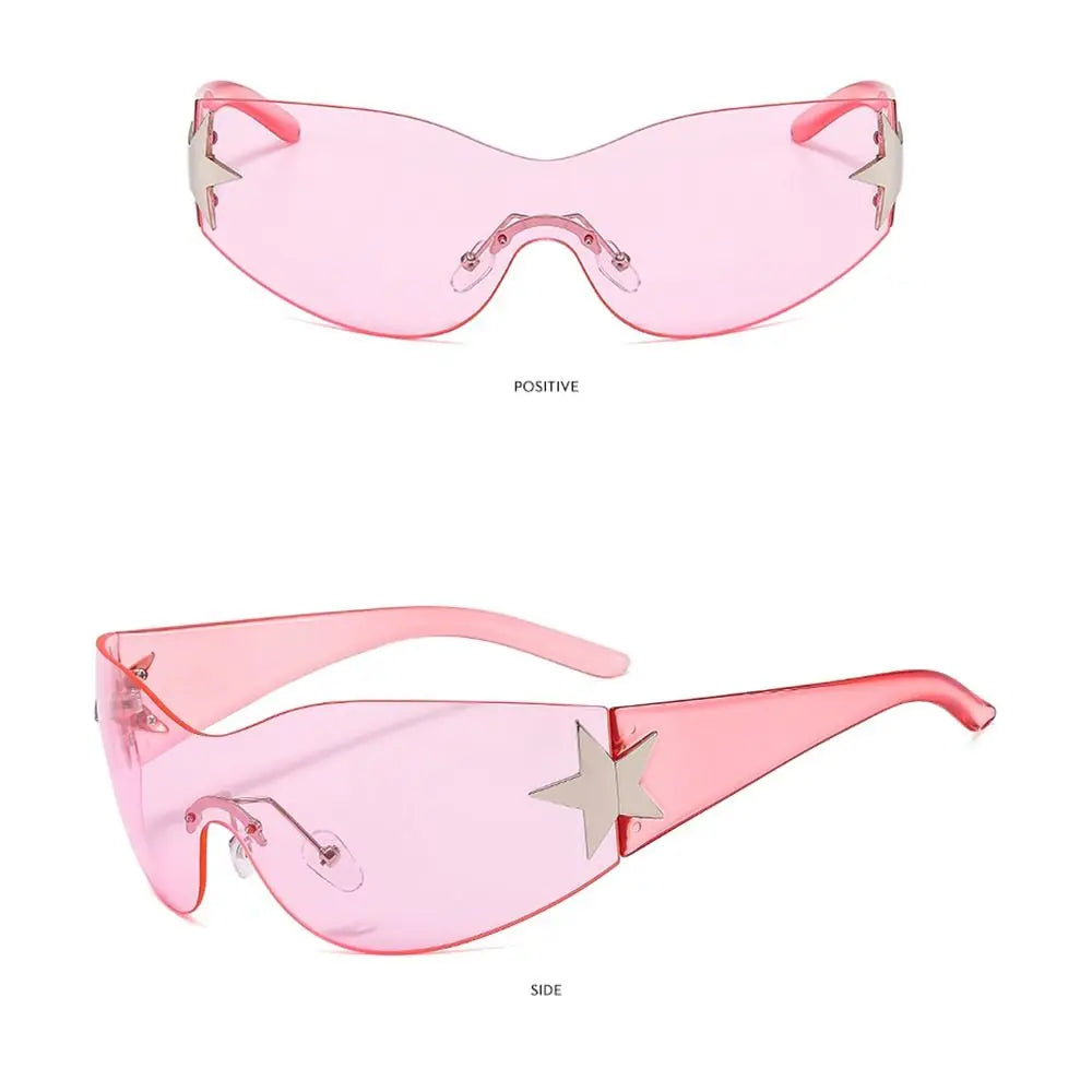 Y2K Rimless Punk Sunglasses — Wrap Around Goggle Shades for Women & Men