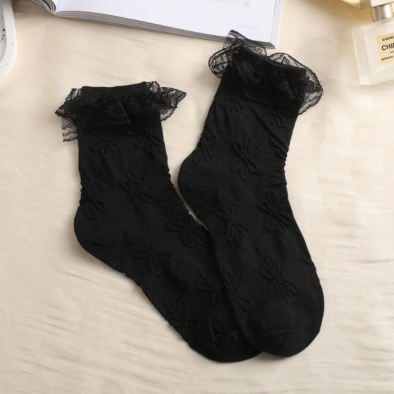 Kawaii Lace & Bow Ruffle Socks — Women's Cotton Stockings (6 Styles)