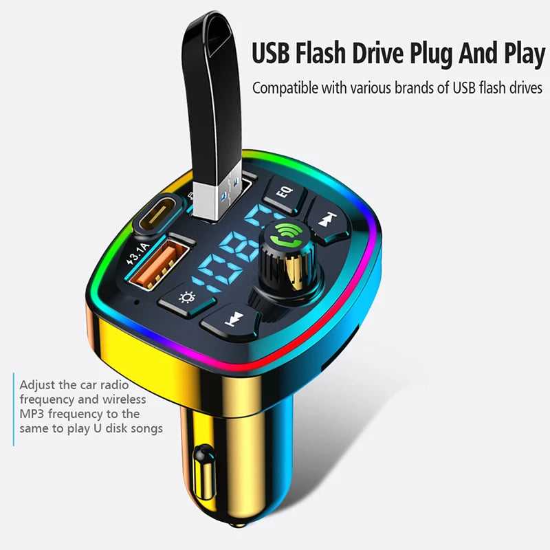 Car Bluetooth 5.0 FM Transmitter – Wireless Adapter, MP3 Player & Dual USB Fast Charger