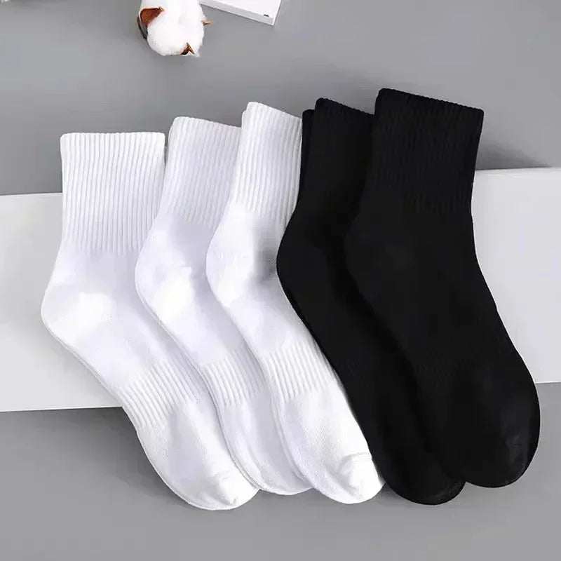 Men's Cotton Sports Socks | Soft Breathable Crew Socks for Everyday & Athletic Wear | Black & White