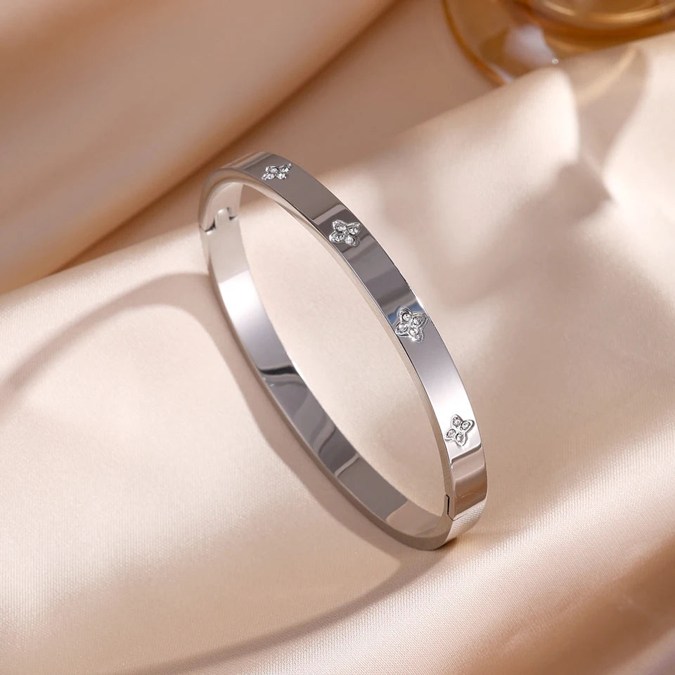 Sparkling Zirconia Stackable Bangle Set – Non-Fading Stainless Steel Bracelets for Women
