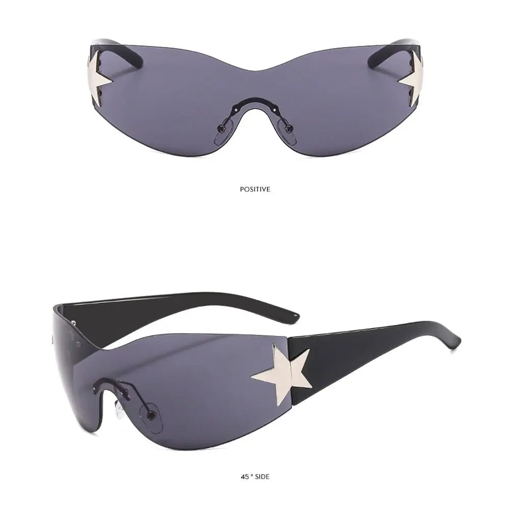 Y2K Rimless Punk Sunglasses — Wrap Around Goggle Shades for Women & Men