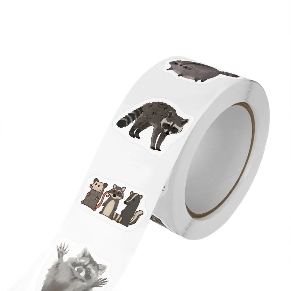 Raccoon Cartoon Sticker Roll – 500pcs DIY Planner & Journal Decoration Stickers