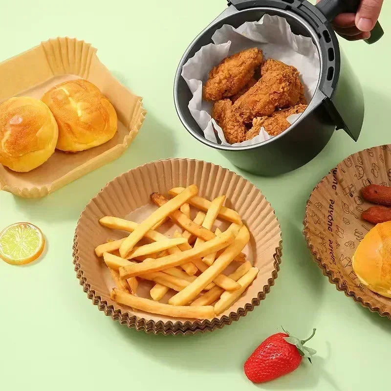 Air Fryer Disposable Paper Liners – Square & Round Non-Stick Baking Parchment Mats