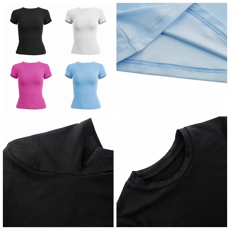 Women's Y2K Slim Fit T-Shirt – Short Sleeve Knit Tee (XS–XL)