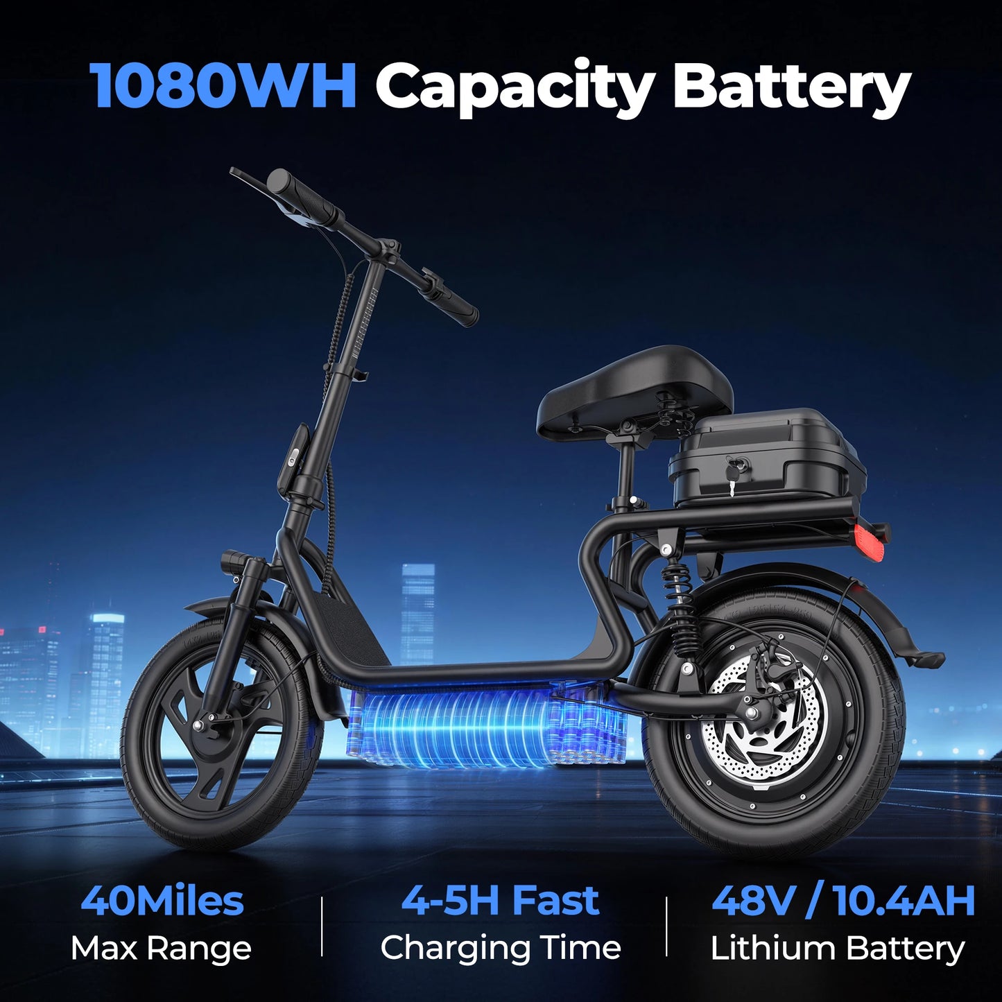 Folding Electric Scooter 500W — 48V 10.4AH Commuter Scooter with Seat & 27-Mile Range