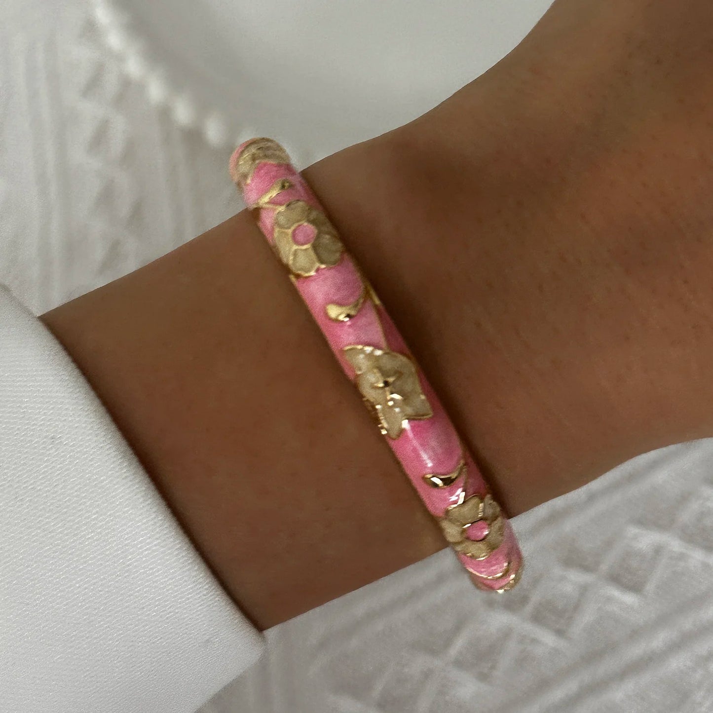 Enamel Flower Bracelet for Women | Retro Gold Plated Evil Eye Zircon Bangle