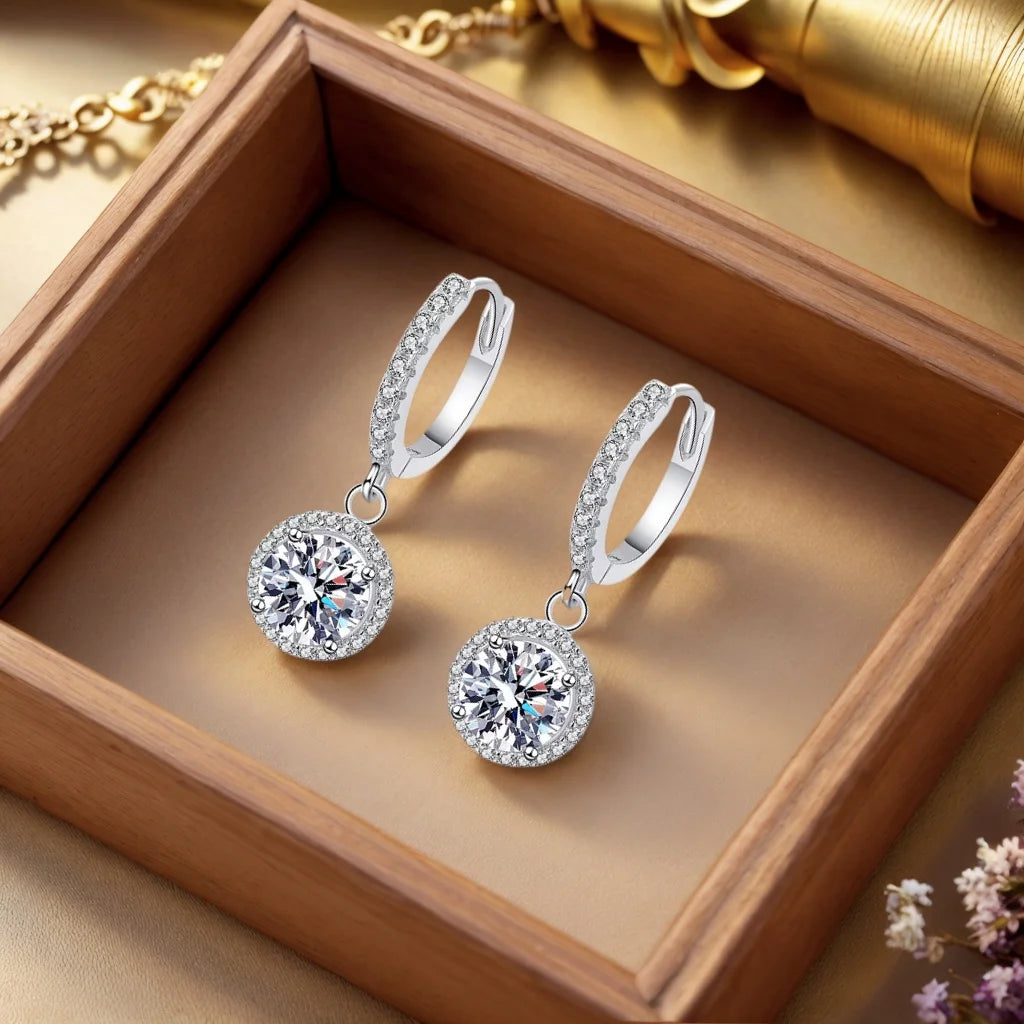 925 Sterling Silver 1 Carat Moissanite Round Earrings – Luxury Evening Style