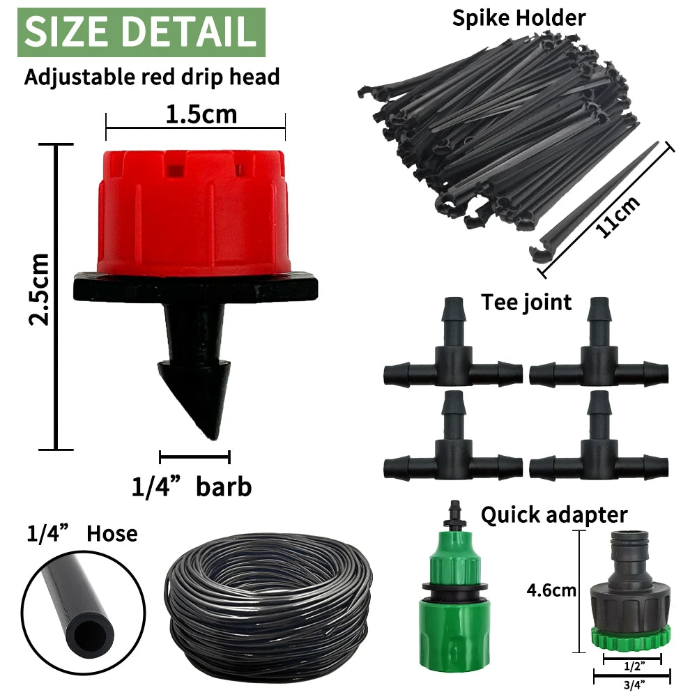 Micro Drip Irrigation Kit – Automatic Watering System with Adjustable Drippers & Misting Nozzles (5M–20M)