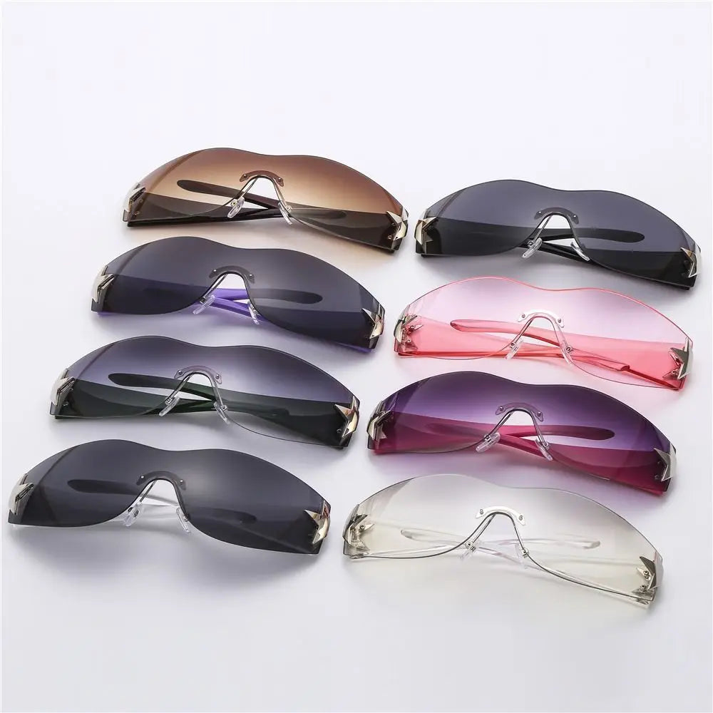 Y2K Rimless Punk Sunglasses — Wrap Around Goggle Shades for Women & Men