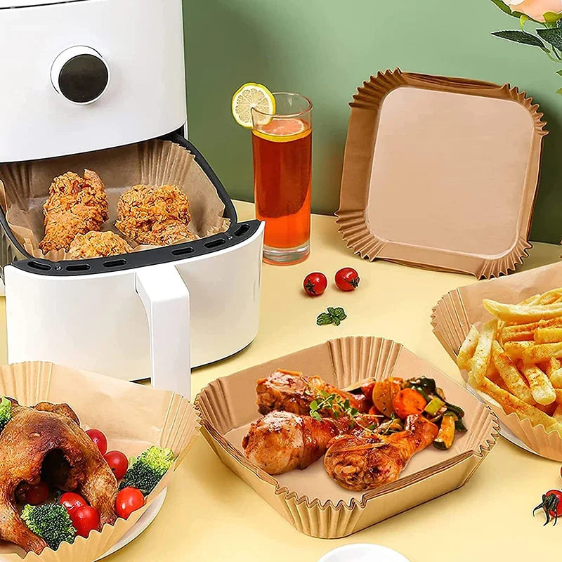 Air Fryer Disposable Paper Liners – Square & Round Non-Stick Baking Parchment Mats