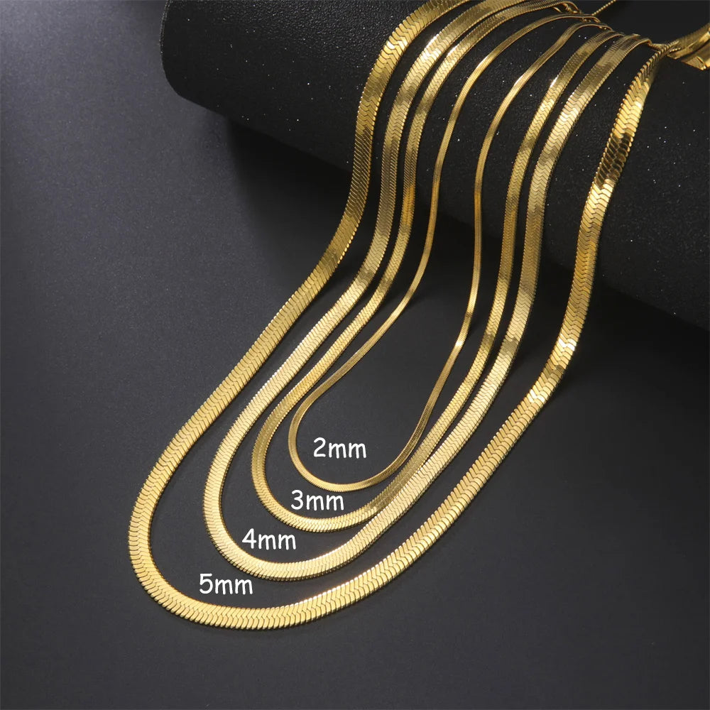 Stainless Steel Snake Chain Necklace | Gold & Silver Herringbone Choker for Women & Men