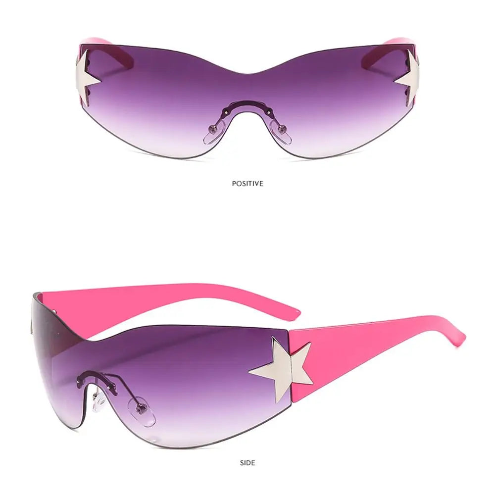 Y2K Rimless Punk Sunglasses — Wrap Around Goggle Shades for Women & Men