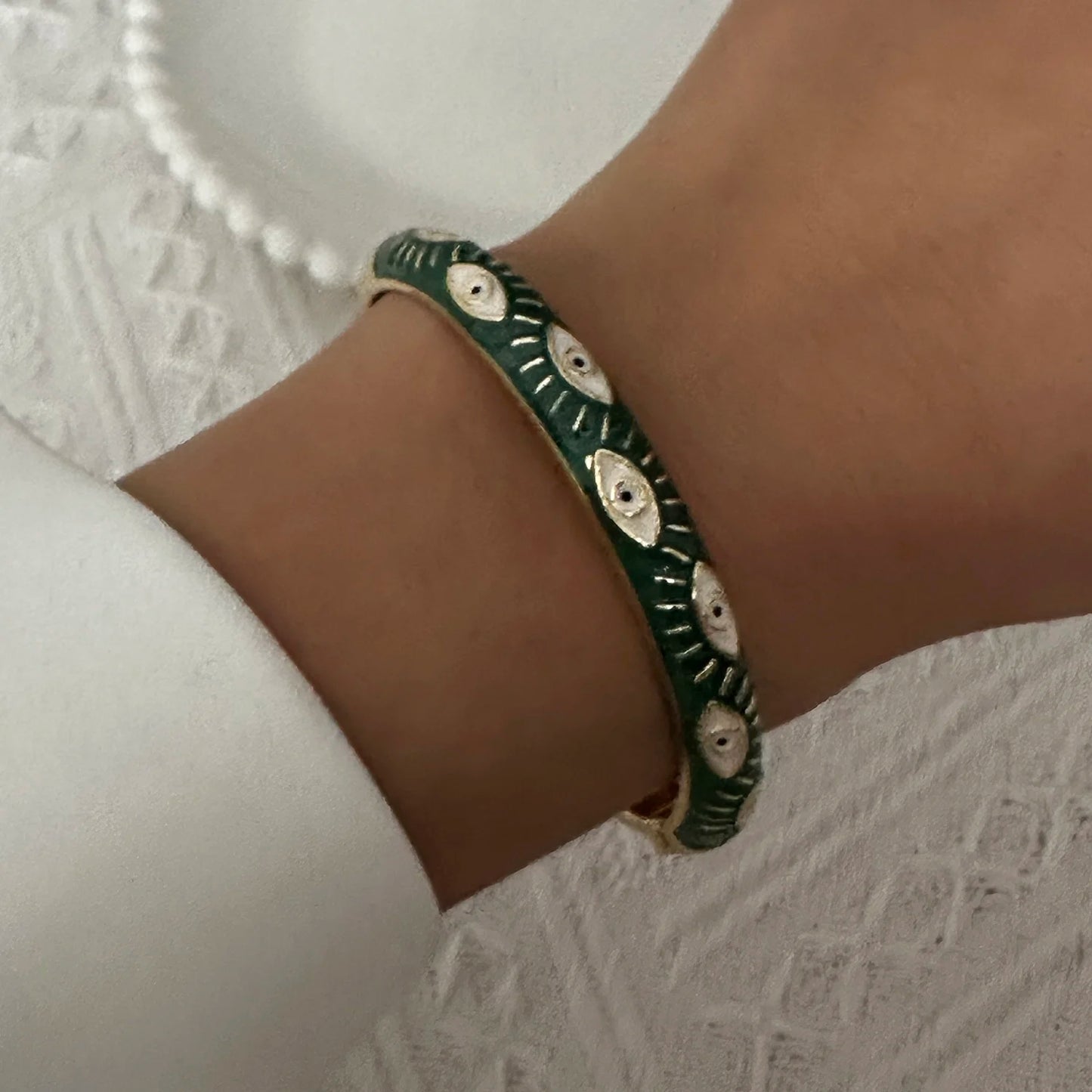 Enamel Flower Bracelet for Women | Retro Gold Plated Evil Eye Zircon Bangle