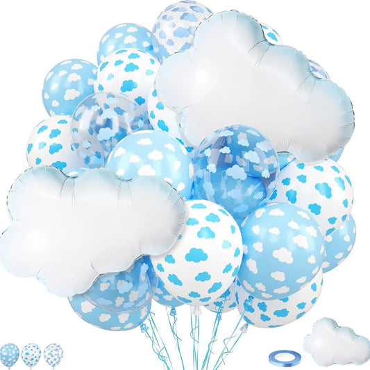 38 Pcs 12 inch White Blue Transparent Cloud Printed Latex Balloons Aluminum Foil Balloon birthday baby shower Party Decoration