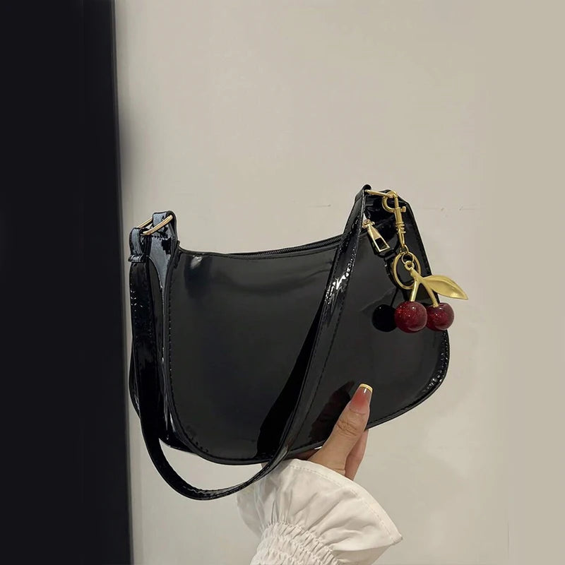 Women's PU Leather Handbag — Cherry Pendant Shoulder Bag (3 Colors)