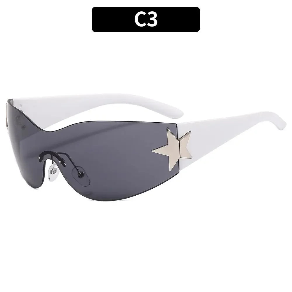 Y2K Rimless Punk Sunglasses — Wrap Around Goggle Shades for Women & Men
