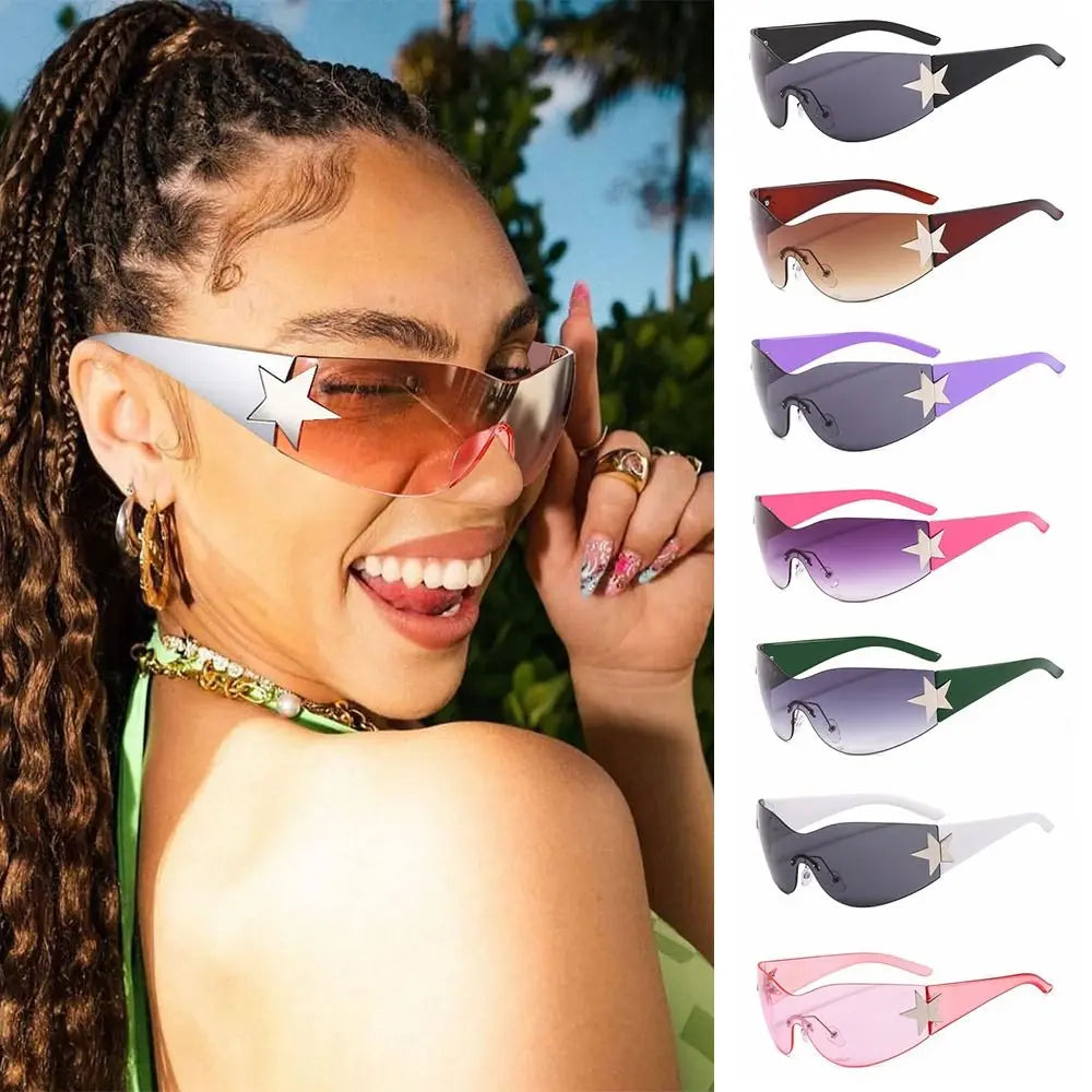 Y2K Rimless Punk Sunglasses — Wrap Around Goggle Shades for Women & Men