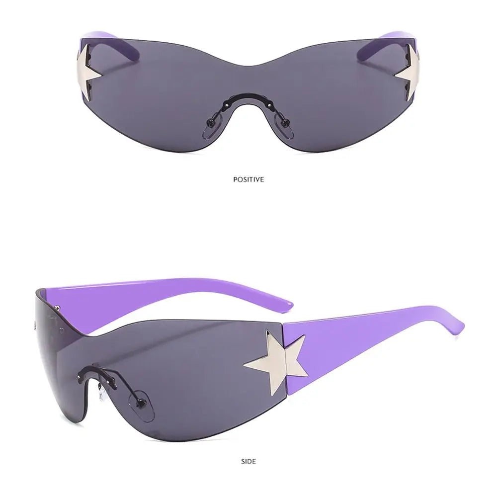 Y2K Rimless Punk Sunglasses — Wrap Around Goggle Shades for Women & Men