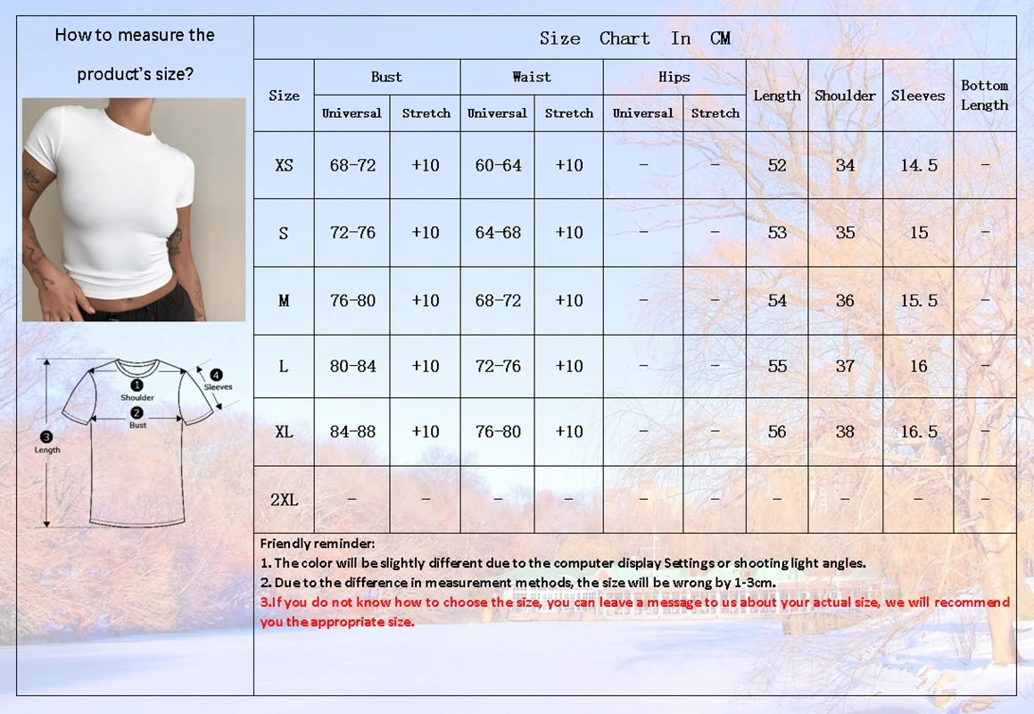 Women's Y2K Slim Fit T-Shirt – Short Sleeve Knit Tee (XS–XL)