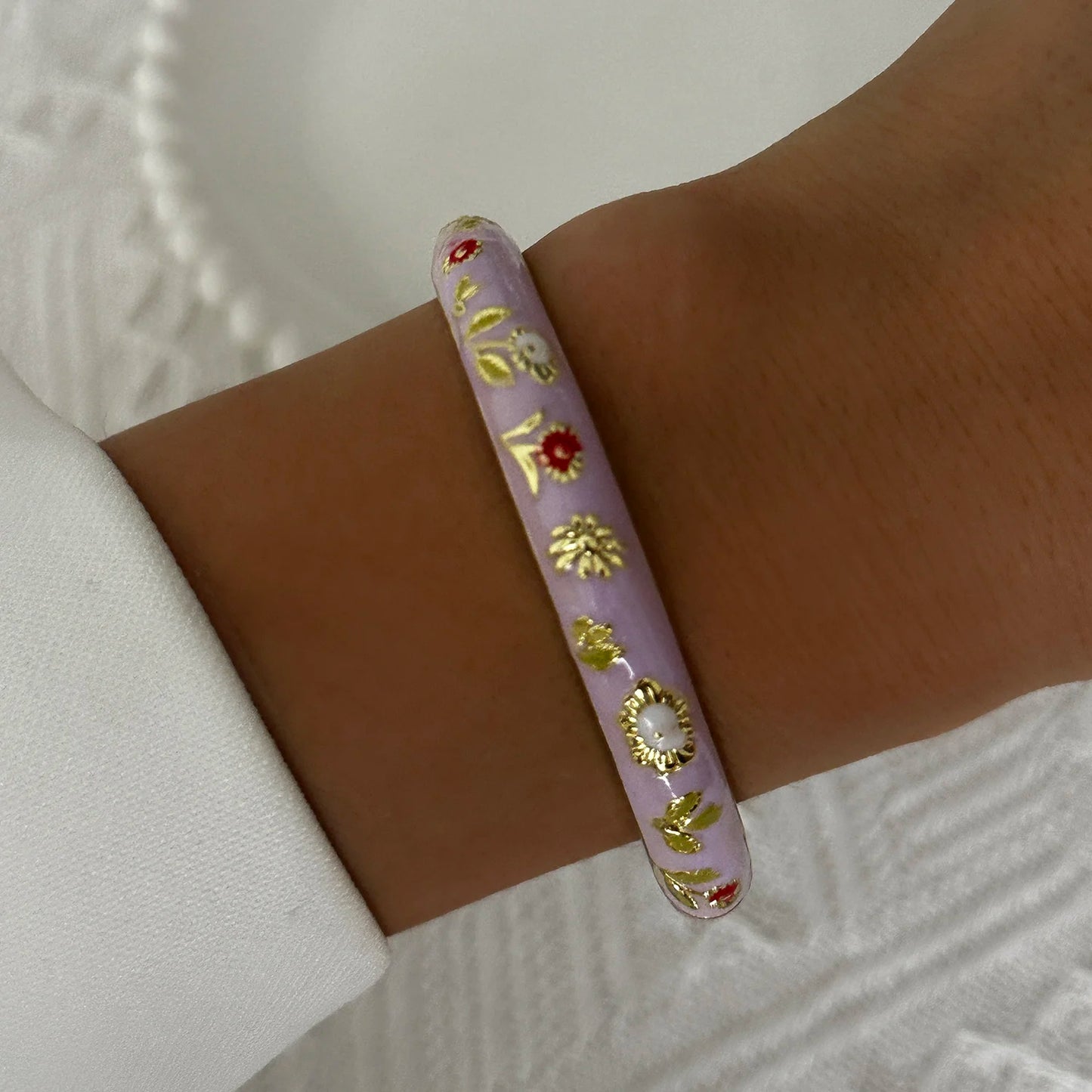 Enamel Flower Bracelet for Women | Retro Gold Plated Evil Eye Zircon Bangle