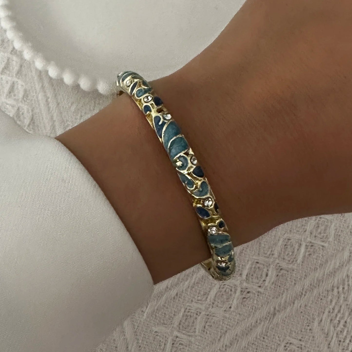 Enamel Flower Bracelet for Women | Retro Gold Plated Evil Eye Zircon Bangle