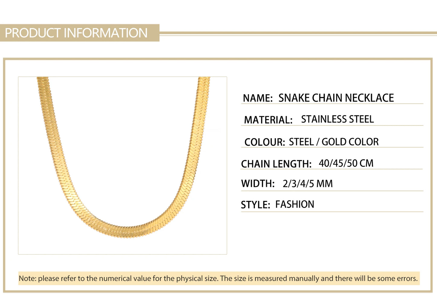 Stainless Steel Snake Chain Necklace | Gold & Silver Herringbone Choker for Women & Men