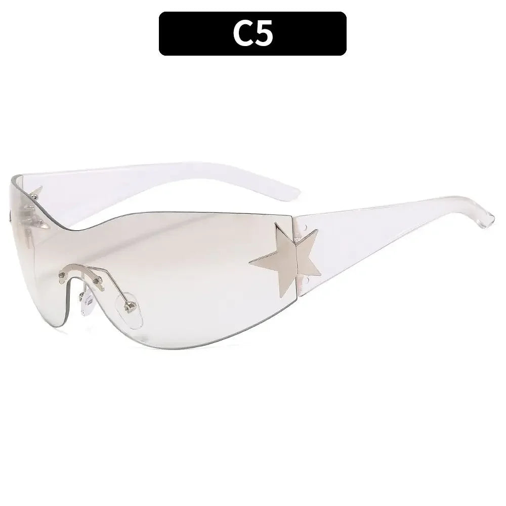 Y2K Rimless Punk Sunglasses — Wrap Around Goggle Shades for Women & Men