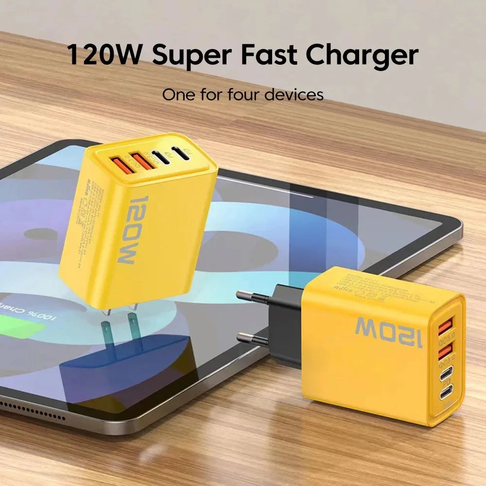 4-Port USB-C Fast Charger 120W – Quick Charge 3.0 for iPhone, Samsung & More