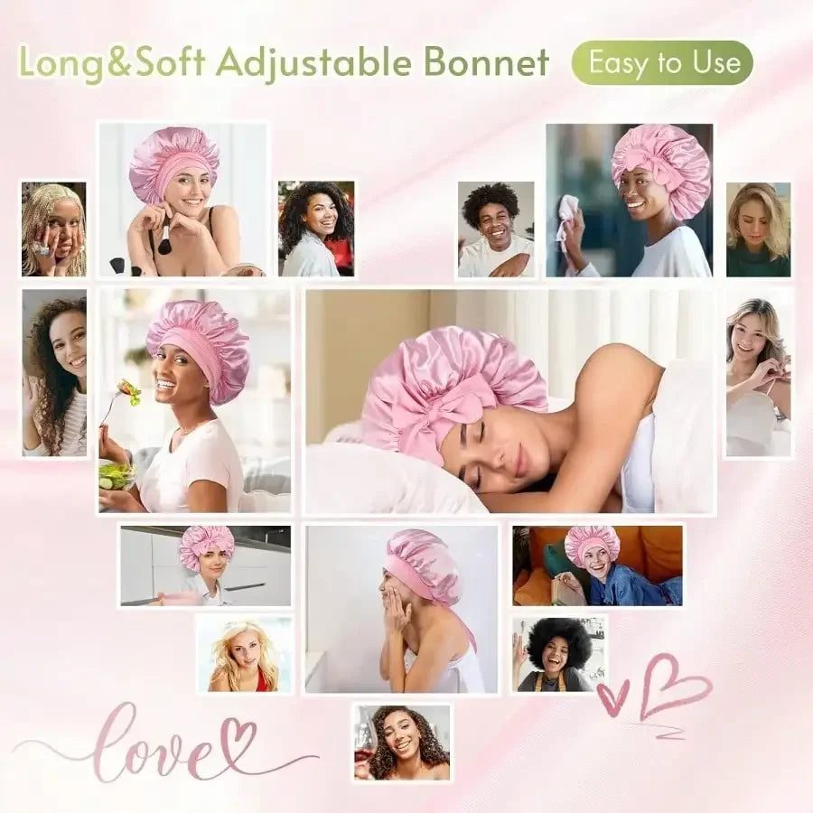 Satin Bonnet for Women | Adjustable Bow Tie Silk Sleep Cap for Curly Hair & Night Hair Care