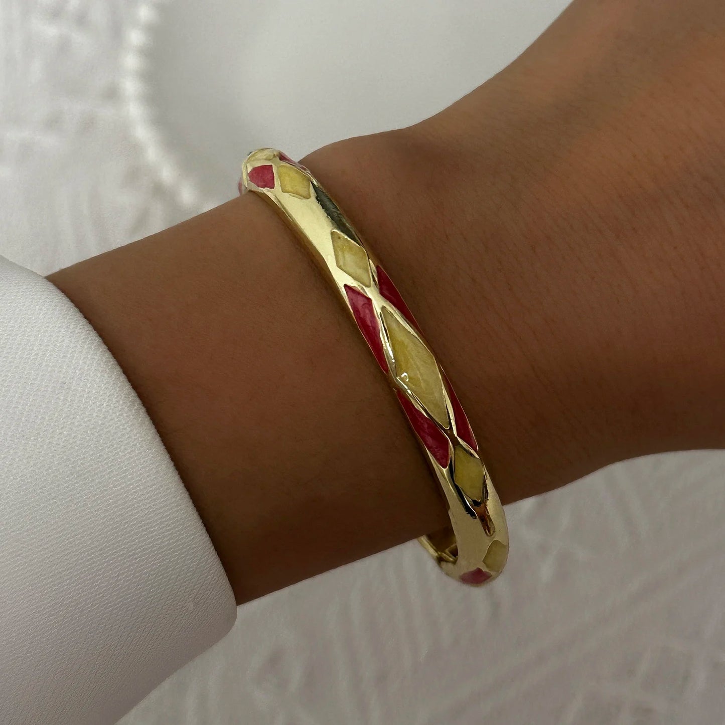 Enamel Flower Bracelet for Women | Retro Gold Plated Evil Eye Zircon Bangle